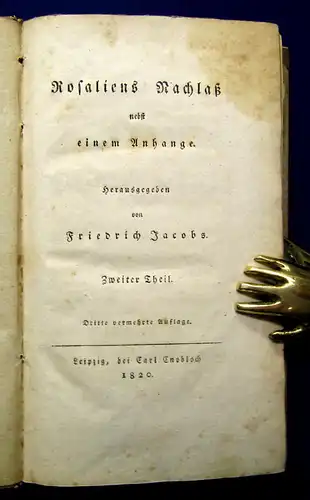 Jacobs Rosaliens Nachlaß 1820 2 Bde  Belletristik Lyrik Literatur mb