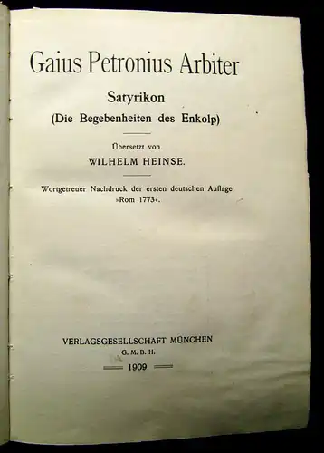 Heinse Gaius Petronius Arbiter Satyrikon 1909 Belletristik Satire mb