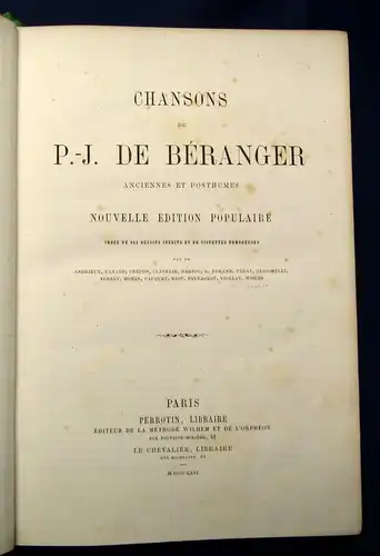 Chansons De P.-J. De Beranger Nouvelles Edition Populaires 1866 Goldschnitt js