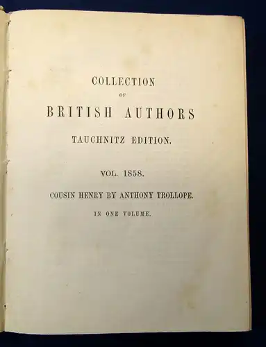 Trollope Anthony Cousin Henry A Novel 1879 Tauchnitz Novelle Erzählung js