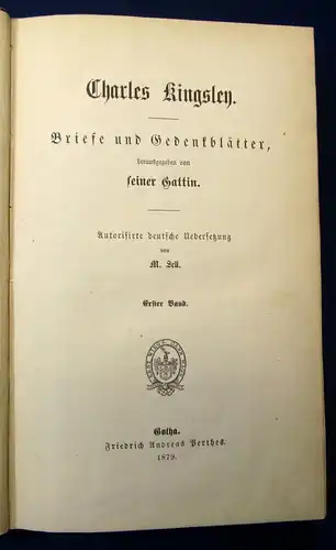 Sell Charles Kingsley Briefe und Gedenkblätter 1. Bd. 1879 Erzählungen js