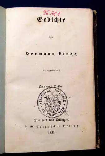 Lingg Gedichte 1854 Belletristik Literatur Klassiker Lyrik Lyrika mb