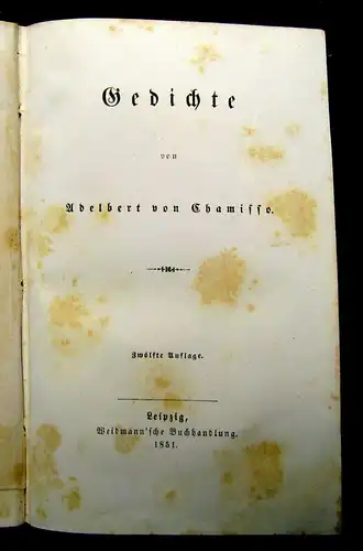 Chamisso´s Gedichte 1851 Belletristik Literatur Klassiker Lyrik mb