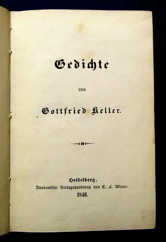 Keller Gedichte 1846 EA Belletristik Literatur Klassiker Lyrik Lyrika mb
