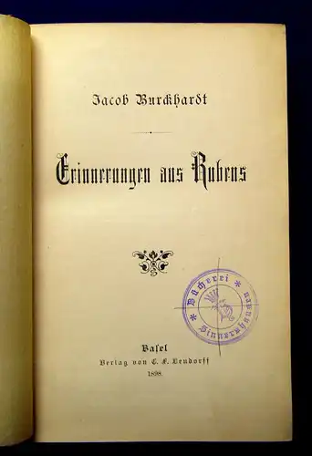 Burckhardt Erinnerungen aus Rubens 1898 Belletristik Literatur Lyrik mb