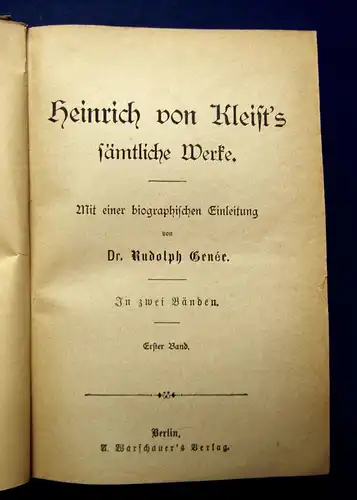 Genee Heinrich von Kleist´s Sämtliche Werke um 1900 Belletristik Lyrik mb