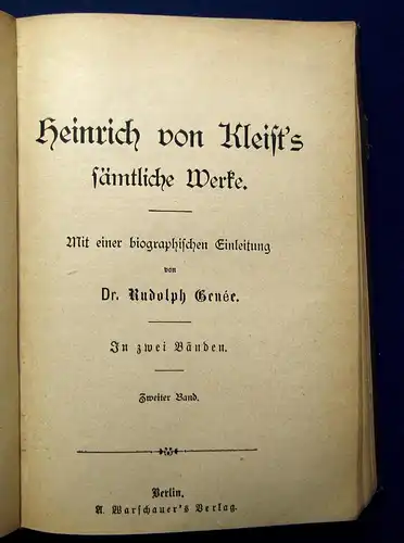 Genee Heinrich von Kleist´s Sämtliche Werke um 1900 Belletristik Lyrik mb