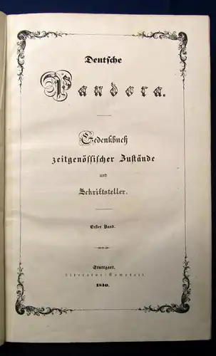 Deutsche Pandora Gedenkbuch zeitgenöss. Zustände u. Schriftsteller 4in 2 1840 js