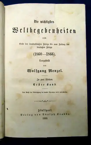 Menzel Die wichtigsten Weltbegebenheiten lombardischer Krieg 1860-1866, 1869 js