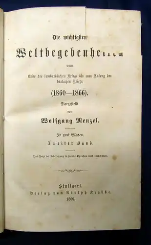 Menzel Die wichtigsten Weltbegebenheiten lombardischer Krieg 1860-1866, 1869 js