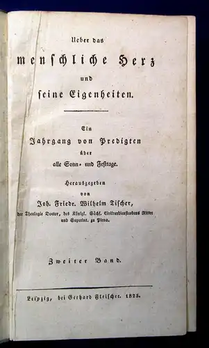 Tischer Ueber das menschliche Herz u. seine Eigenschaften 2 Bde. 1825 Religion j