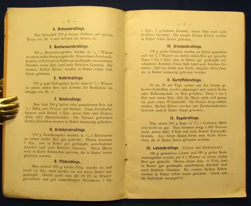 Rehse Bratbüchlein Herstellung Bratspeisen ohne Fleisch selten 1898 Rezepte js