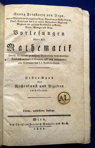 Vega Vorlesungen über die Mathematik 1802 Naturwissenschaften mb