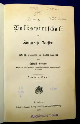 Gebauer Die Volkswirtschaft im Königreiche Sachsen 2. Band apart 1893  mb