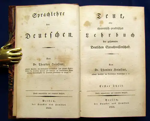 Heinsius Sprachlehre der Deutschen 2 Bde von 6 1835 Geschichte Lehrbuch mb