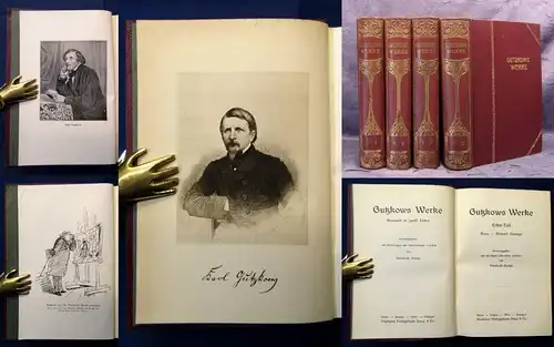 Gutzkows Werke 1-12 in 4 Bde. um 1900 dekorativer Leineneinband Literatur js