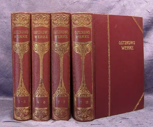 Gutzkows Werke 1-12 in 4 Bde. um 1900 dekorativer Leineneinband Literatur js