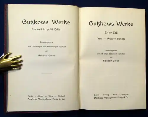 Gutzkows Werke 1-12 in 4 Bde. um 1900 dekorativer Leineneinband Literatur js