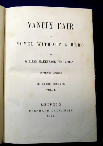 Thackeray Vanity Fair 3 Bde. komplett 1848 A Novel Without a Hero Klassiker js