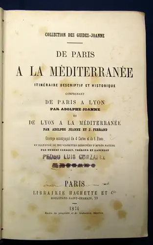 Joanne De Paris a la Mediterranee comprenant De Paris a Lyon 1874 js