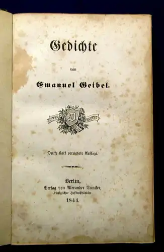 Geibel Gedichte 1844 Belletristik Literatur Lyrik Poesie Klassiker mb