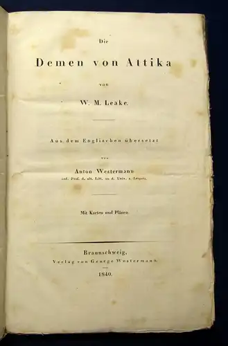 Leake die Demen von Attika Mit Karten und Plänen 1840 Westermann Verlag js