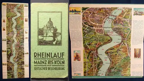 Rheinlauf von Mainz bis Köln mit seitlicher Beschreibung um 1915 184 cm Länge js