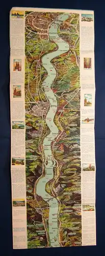 Rheinlauf von Mainz bis Köln mit seitlicher Beschreibung um 1915 184 cm Länge js