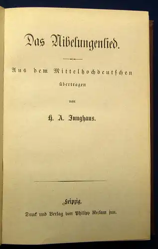 Junghans Das Nibelungenlied Aus dem Mittelhochdeutschen um 1920 Erzählungen js