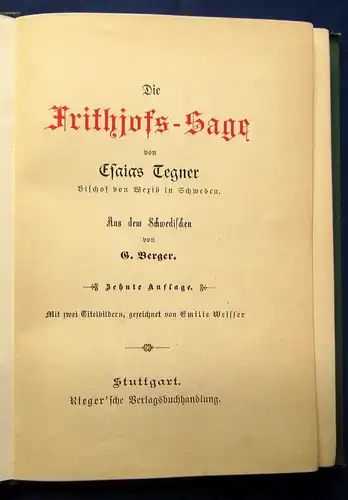 Mohnike/ TBerger Die Frithjofs Sage um 1890 2 Titelbilder von Emilie Weisser js