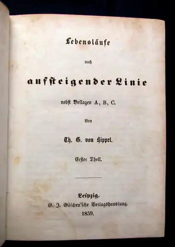 Th. G. von Hippel Lebensläufe nach aufsteigender Linie nebst Beilagen 2Bde am