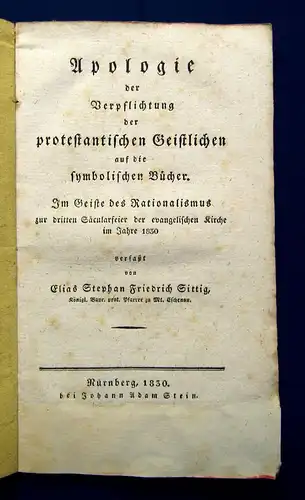 Elias Stephan Friedrich Sittig Apologie der Verpflichtung 1830  am