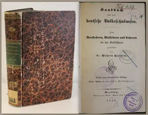 Harnisch Handbuch für das deutsche Volksschulwesen 1839 Pädagogik Schulsystem xz