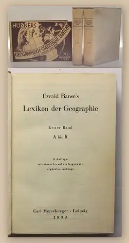 Banse's Lexikon der Geographie 2 Bde + Hübners Tabellen 1933 Geografie xy
