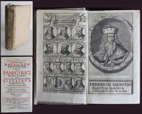 Lanus -Mausoleum Saxonicum Tripartitum 1695 Frontispiz mit 14 gest. Portraits xz