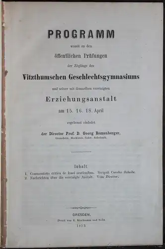 Bezzenberger -Programm Prüfungen Vitzthumsches Geschlechtsgymnasium April 1859 x