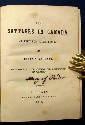 Marryat The Settlers in Canada written for young People 1844 Tauchnitz Verlag j