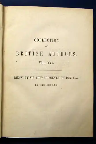 Lytton Rienzi,the Last of the Roman Tribunes 1842 Collection of British Autors j