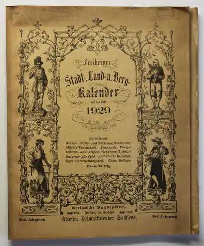 Original Freiberger Stadt-, Land- und Berg Kalender 1929 284. Jhg Kalendarium sf