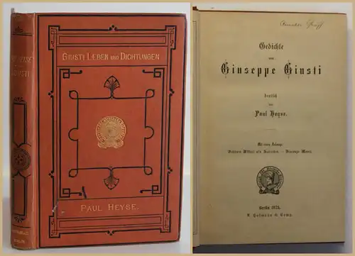 Heyse Gedichte von Guiseppe Giusti 1875 Belletristik Dichtkunst Unterhaltung sf