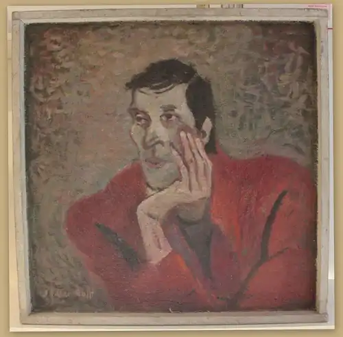 Maria Adolf-Krafft Portrait eines Mannes 1985 Öl auf Malpappe Kunst Malerei sf