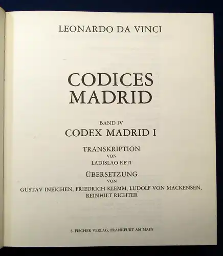 Reti Leonardo Da Vinci Codices Madrid 2 Bde. Faksimile 1974 Fischer Verlag js