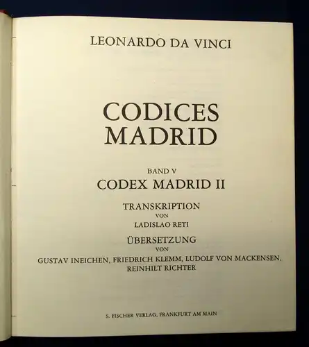 Reti Leonardo Da Vinci Codices Madrid 2 Bde. Faksimile 1974 Fischer Verlag js