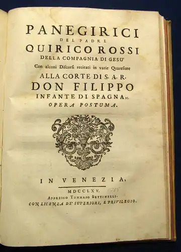 Rossi, Quirico Quaresimale Postumo Del Padre 2  werke in 1 Band 1771 js