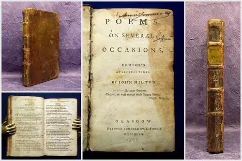 Milton John, Poems on Several Occasions 1747 Belletristik Lyrik Poesie js