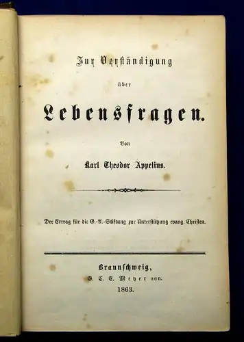 Appelius Zur Verständigung über Lebensfragen 1863 Theologie Christentum js