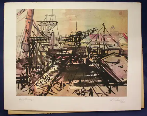 Richard Pusch - Aquarell auf Papier. Titel "Werksanlage" 1950 Malerei Kunst sf