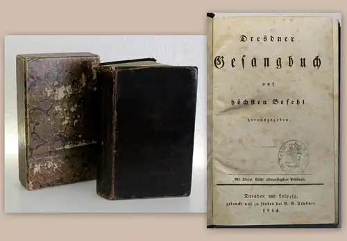 Dresdner Gesangbuch 1844 Ganzleder mit Schuber Religion Christentum xz