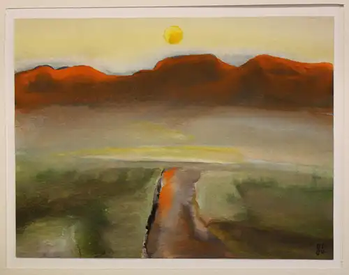 Gouache von Ursula Bankroth "Landschaft orange" 2004 Malerei Kunst sf