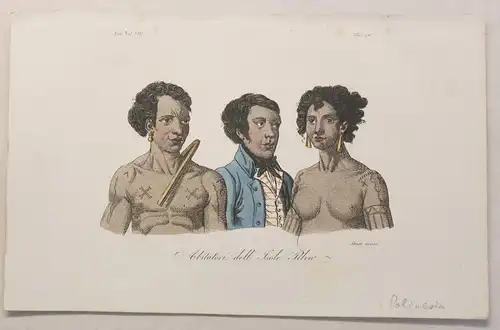 Ozeanien Polinesien Palau Kupferstich um 1825 Sasso handkoloriert Grafik xyz